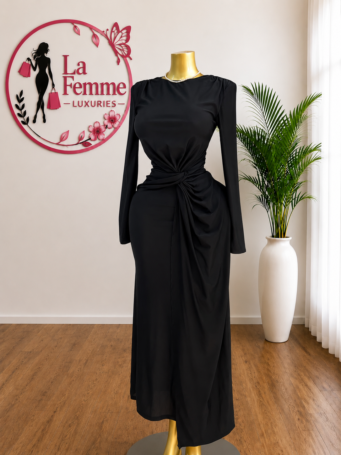Midnight Grace Ruched Maxi Dress