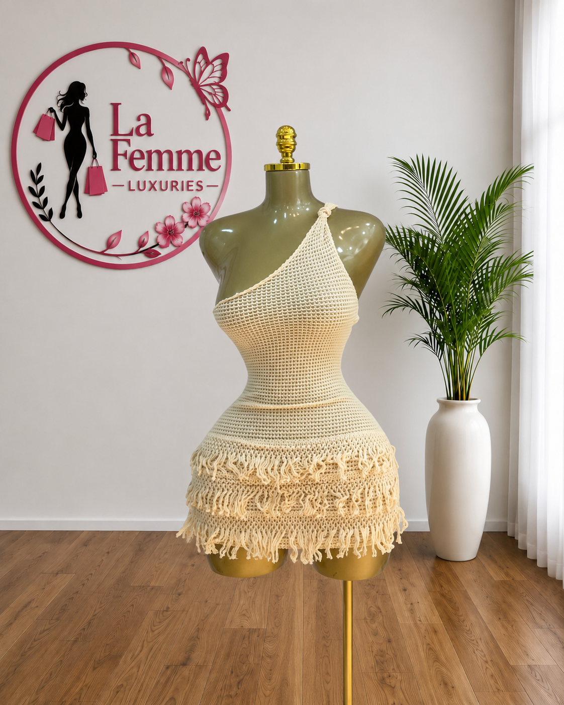 Boho Crochet Fringe Mini Dress