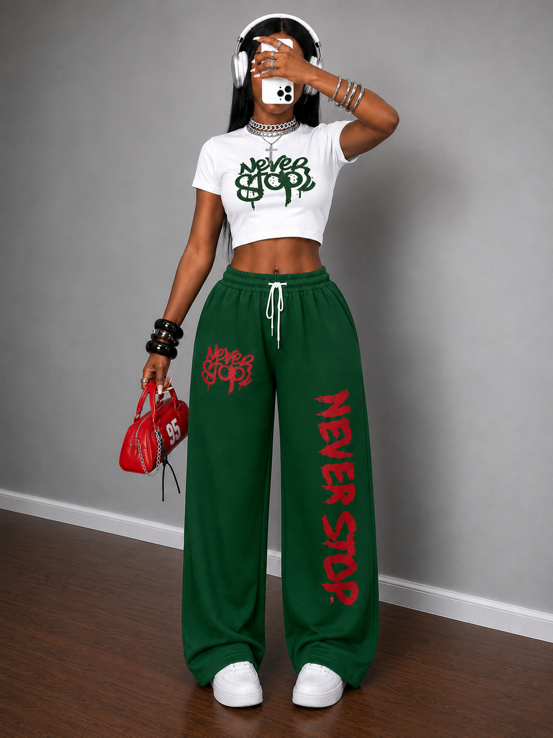 Never Stop Graphic Jogger Set – Green Edition