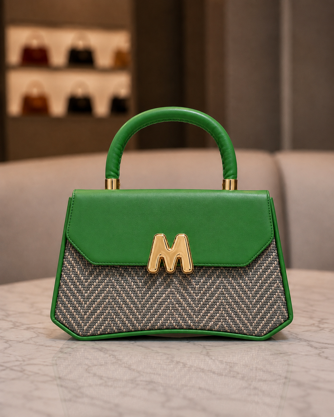 Emerald Weave Top Handle Bag