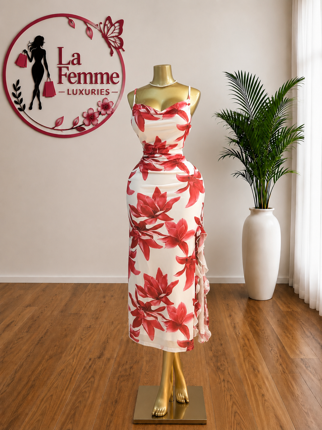 Ruby Blossom Floral Midi Dress