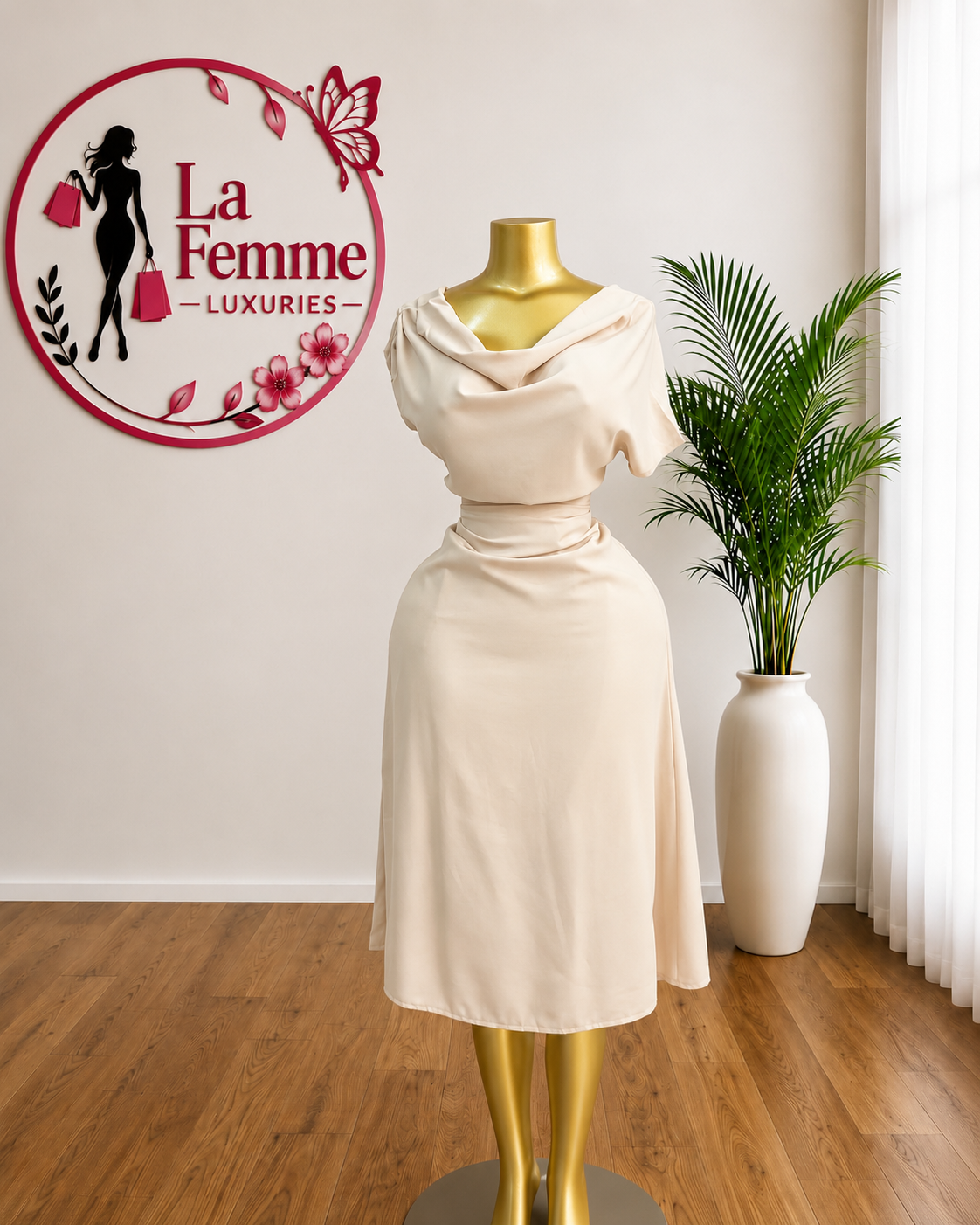 Ivory Elegance Satin Midi Dress