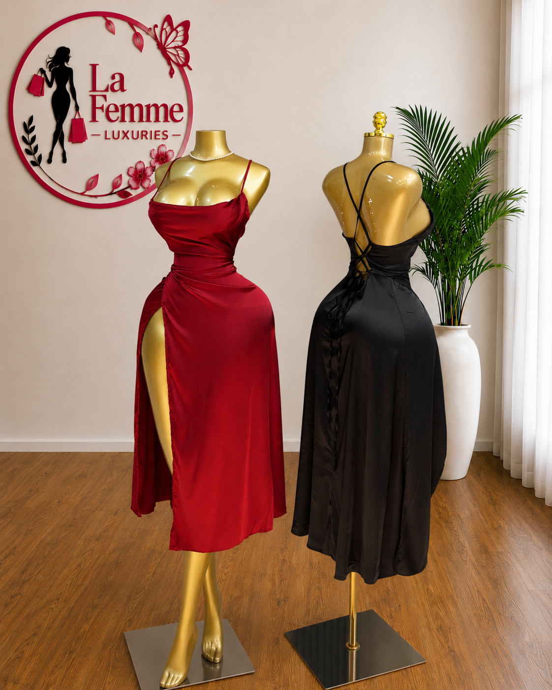Scarlet allure satin slip dress