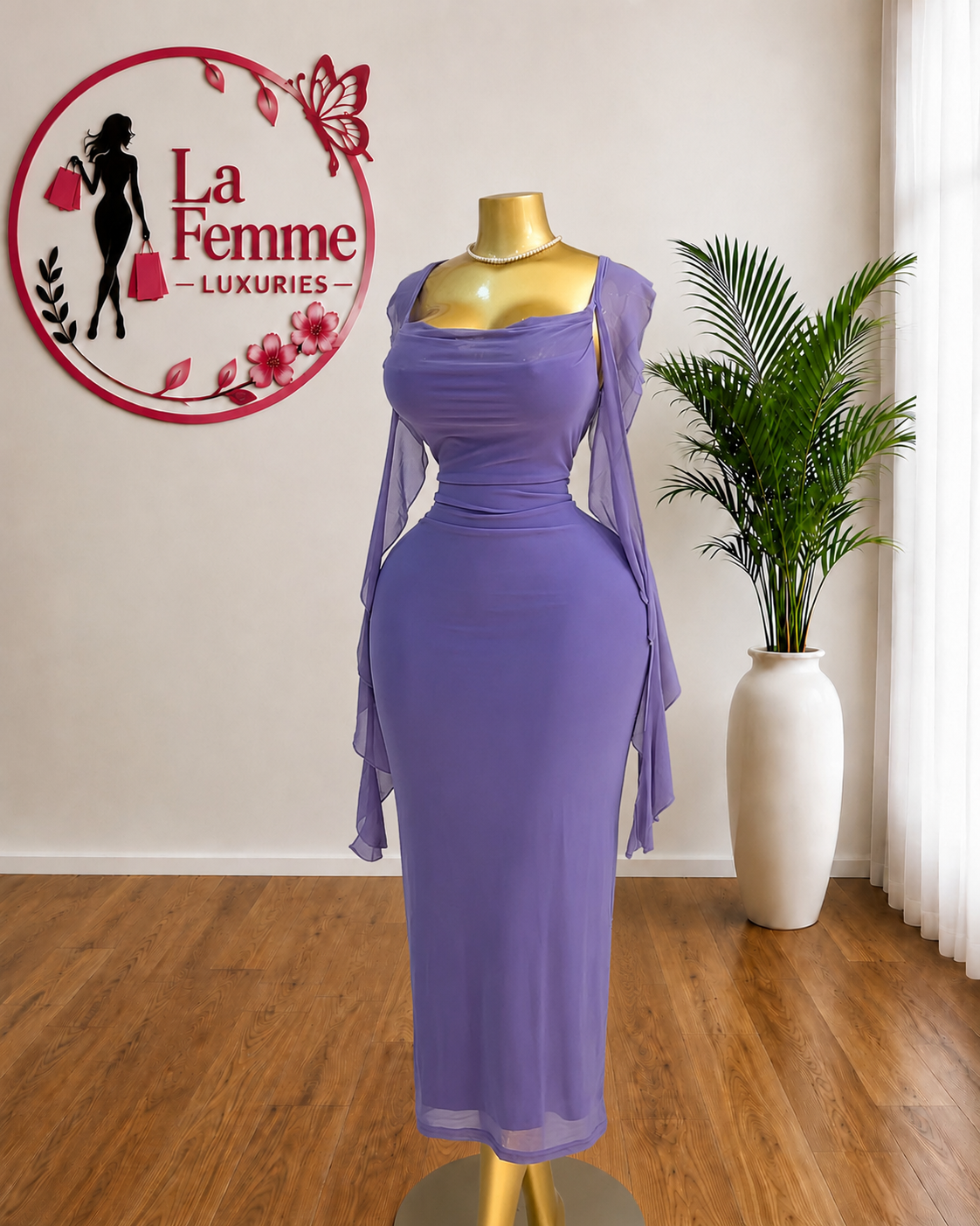 Lavender Grace Mesh Midi Dress